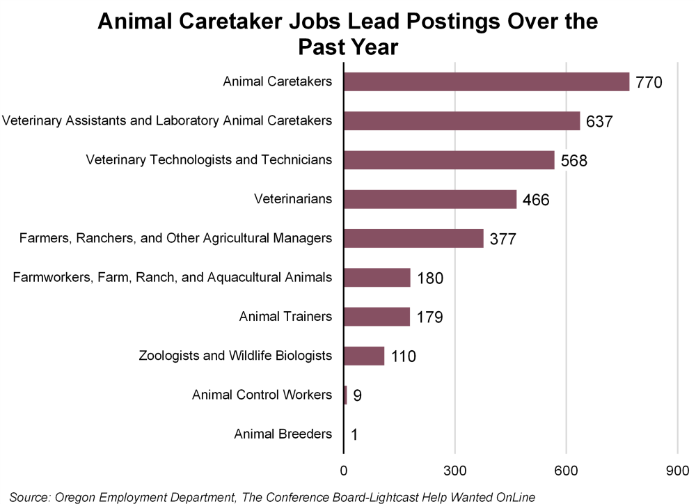Graph showing animal caretaker jobs lead postings over the past year
