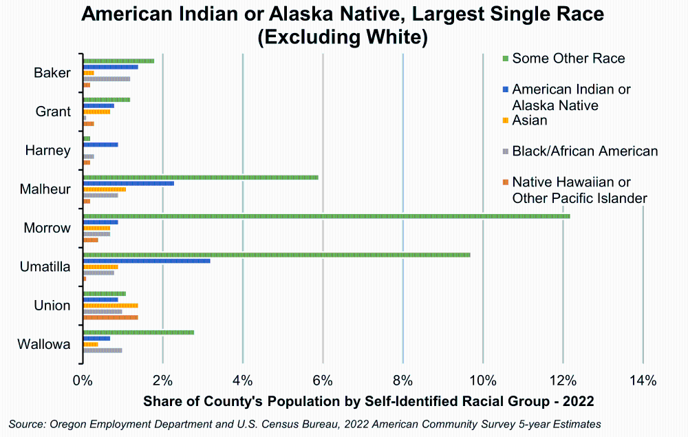 Graph showing American Indian or Alaska Native, Largest Single Race (Excluding White)