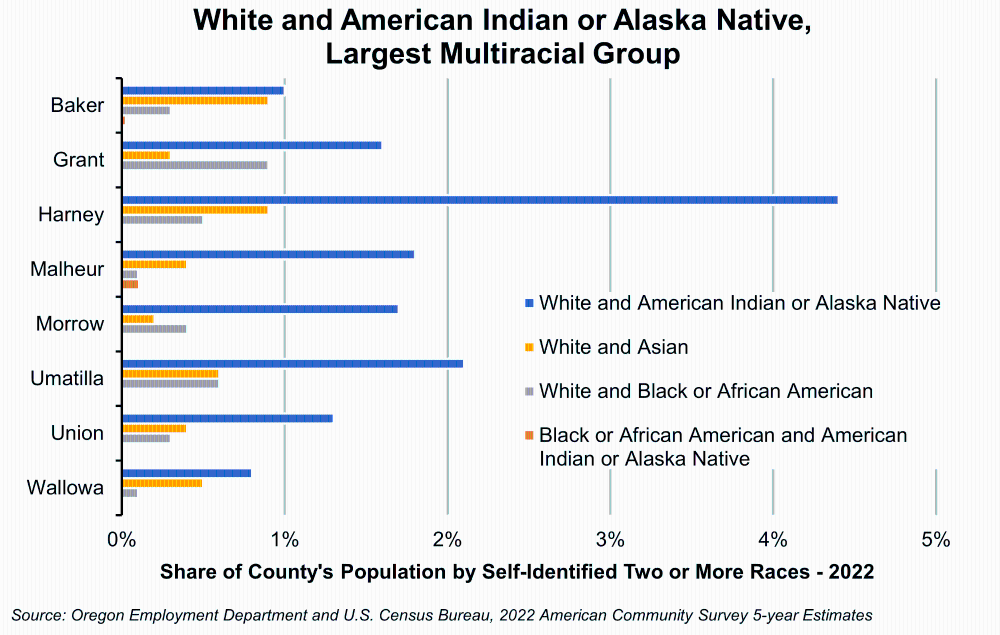 Graph showing White and American Indian or Alaska Native, Largest Multiracial Group